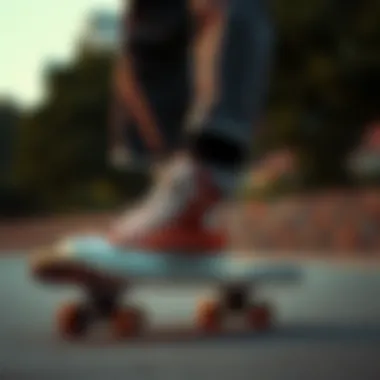 Skateboarder in Brown Converse Platform Shoes Skateboarder wearing brown Converse platform shoes