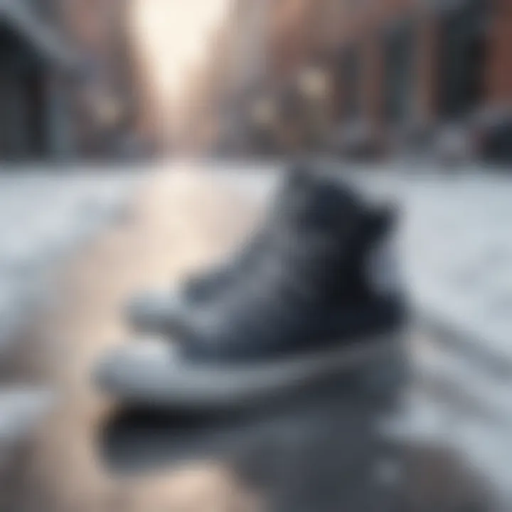 Stylish Converse winter shoes on a snowy street