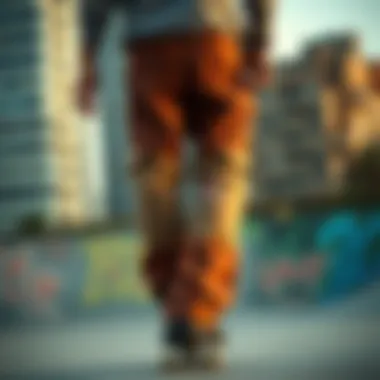 Embodying Skate Culture in Dickies Cargo Pants Skateboarder wearing Dickies cargo pants in an urban skate park