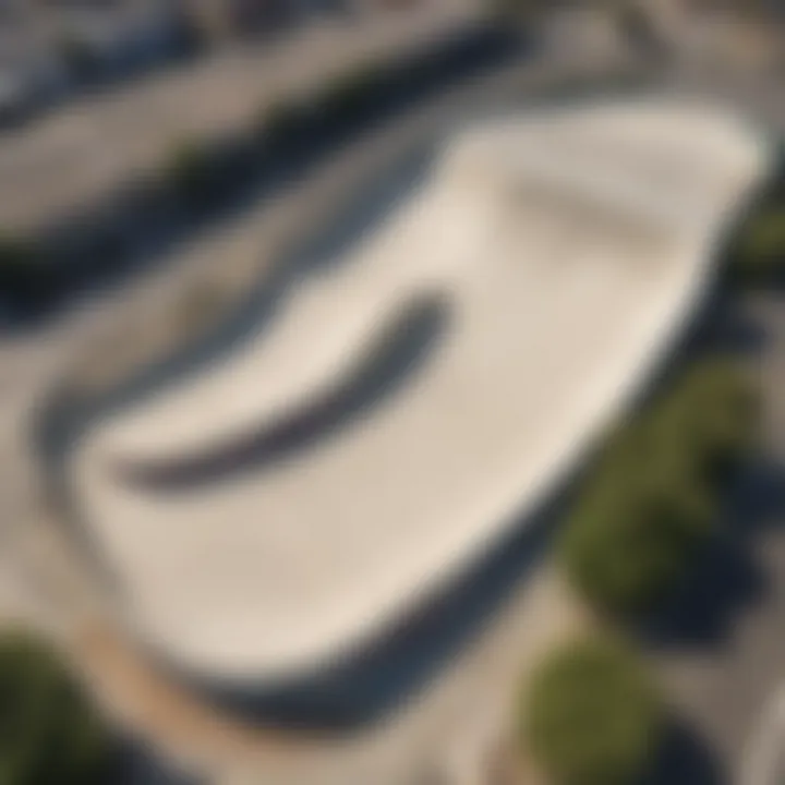 Aerial view of Encinitas YMCA Skate Park showcasing various ramps and features