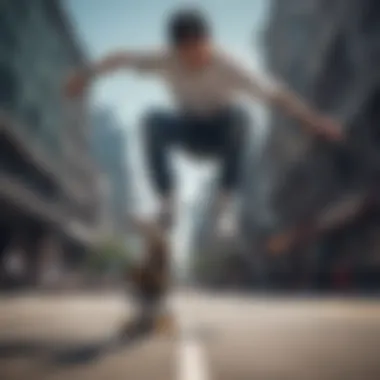 Skater performing tricks while wearing Fei Yue shoes