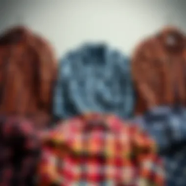 Various flannel shirts arranged in a casual outfit setting