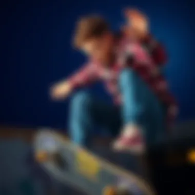 A skateboarder wearing a flannel shirt while performing a trick