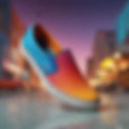 Colorful funky slip-on shoes displayed on a vibrant background