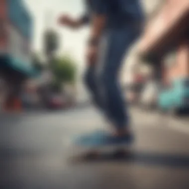 Skateboarder wearing funky slip-ons while performing a trick