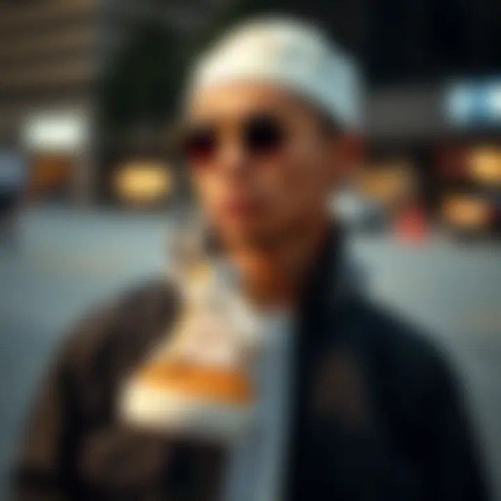 Fashion Statement with Gold High Top Vans Fashionable outfit paired with gold high top Vans on a stylish individual