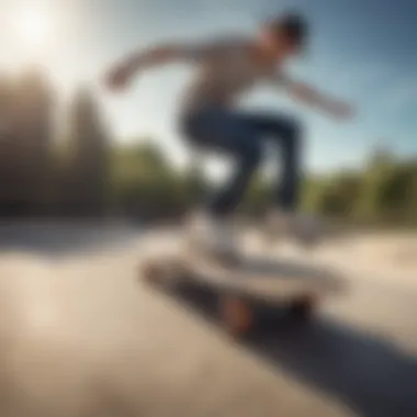 A skateboarder performing tricks with a Goodwood deck at a skate park