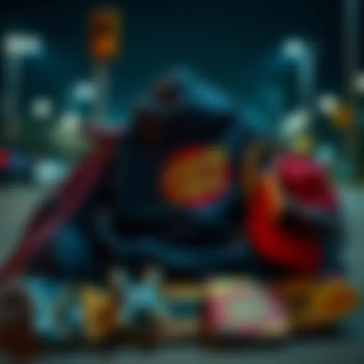 Stylish arrangement of the hoodie with skate accessories