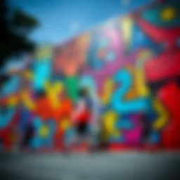 A vibrant Keith Haring mural showcasing bold colors and dynamic lines.