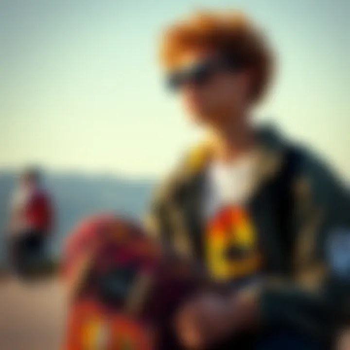 Stylish skateboarding outfit with trendy accessories