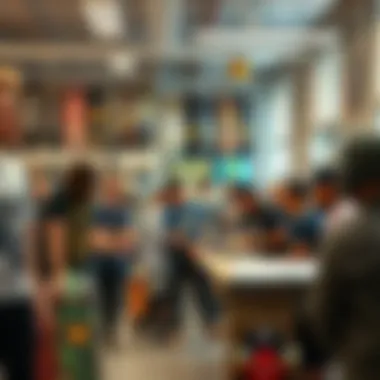 Community Engagement in Longboarding Community event at a longboard shop with riders sharing experiences