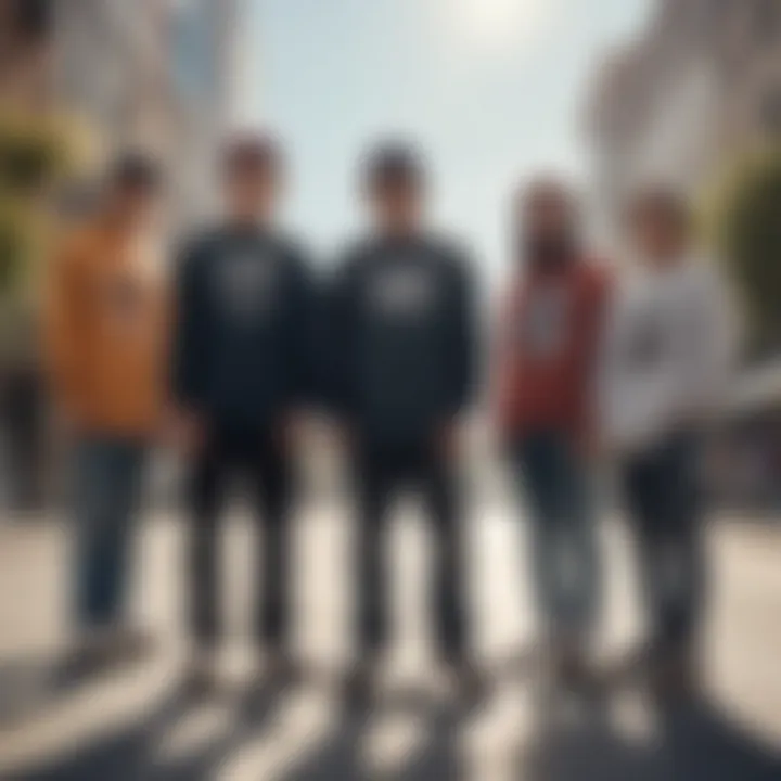 Group of skateboarders wearing stylish long sleeve tees