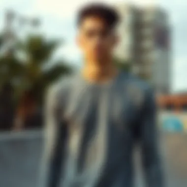 Skate Park Fashion A stylish individual showcasing a long sleeve tight shirt in a skate park setting