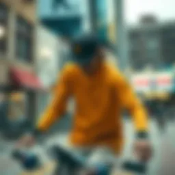 Artistic representation of long sleeve tight shirts worn in an urban skate environment