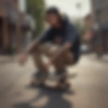 Skateboarder relaxing in a low key outfit