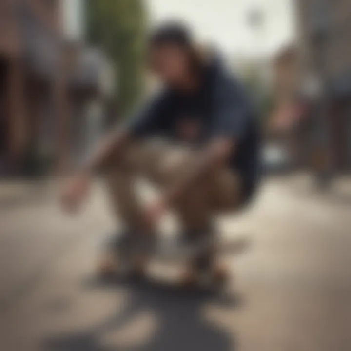 Skateboarder relaxing in a low key outfit