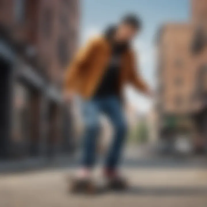 Skateboarder wearing a Dickies set in an urban setting