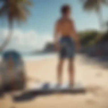 Trendy beach setting with board shorts on display