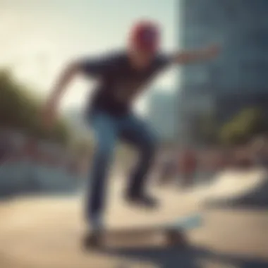 An urban skater wearing a Mitchell and Ness snapback while performing tricks at a skatepark