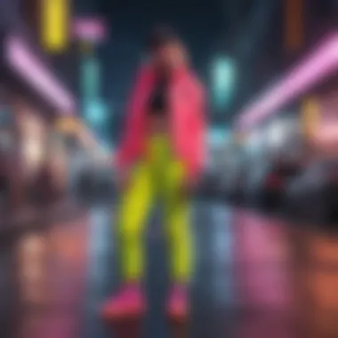 Fashionable individual showcasing neon outfit on the street