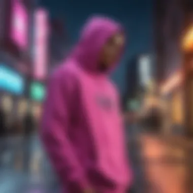 Vibrant neon hoodie displayed in an urban setting