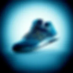 A striking pair of blue New Balance sneakers showcasing their unique design elements.