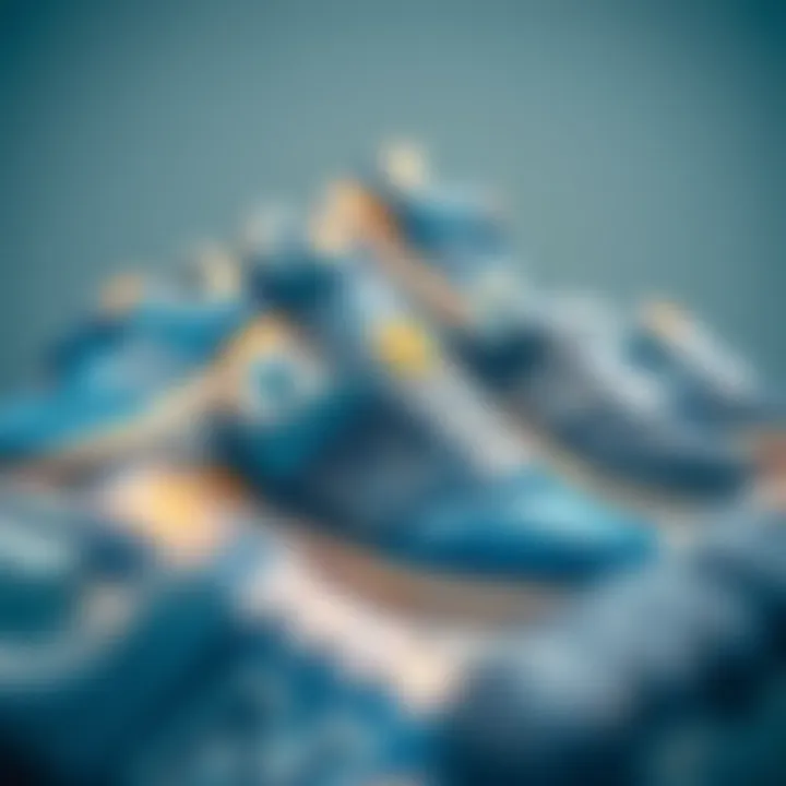 Versatile Styles of Blue New Balance Sneakers Various models of blue New Balance sneakers arranged to illustrate their versatility in style.