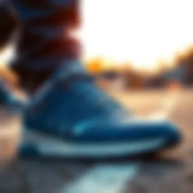 Performance Aspects of Blue New Balance Sneakers A close-up view of a blue New Balance sneaker highlighting its performance features.