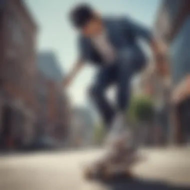 Skateboarder performing tricks while wearing New Balance zip shoes