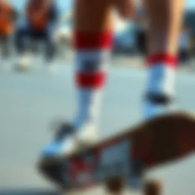 Skateboarding with Nike No See Socks Skateboarder wearing Nike no see socks during a trick