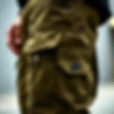Detailed view of pockets and design features of the cargo pants