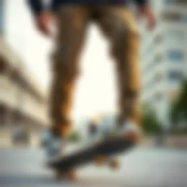 Skateboarder wearing olive Nike SB cargo pants in an urban setting