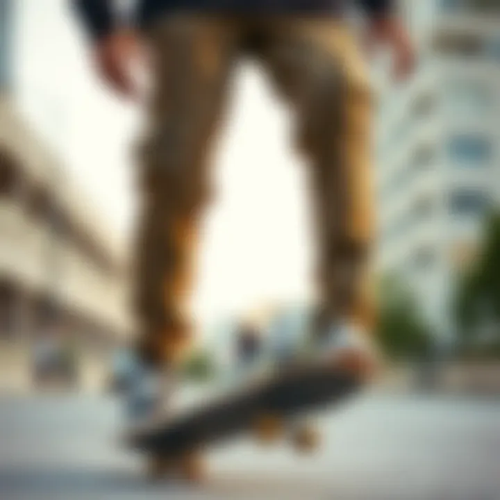 Skateboarder wearing olive Nike SB cargo pants in an urban setting