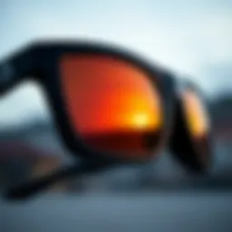 Close-up view of Oakley sunglasses showcasing innovative lens technology.