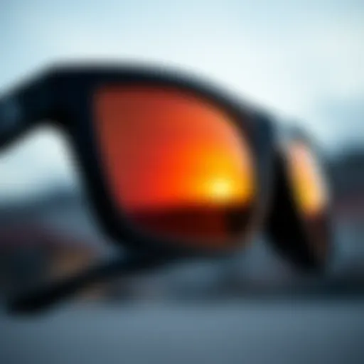 Close-up view of Oakley sunglasses showcasing innovative lens technology.