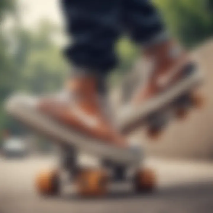 A group of skateboarders showcasing diverse styles with platform shoes.