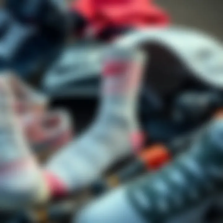 Pastel Nike Crew Socks Among Skate Gear Stylish arrangement of skate gear featuring pastel Nike crew socks