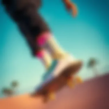 Skater in Action with Pastel Crew Socks Skater wearing pastel Nike crew socks while performing tricks