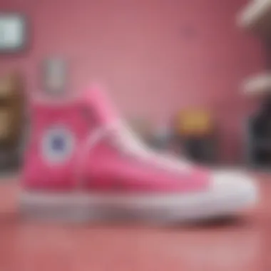 Close-up of pink Converse size 2 showcasing design features