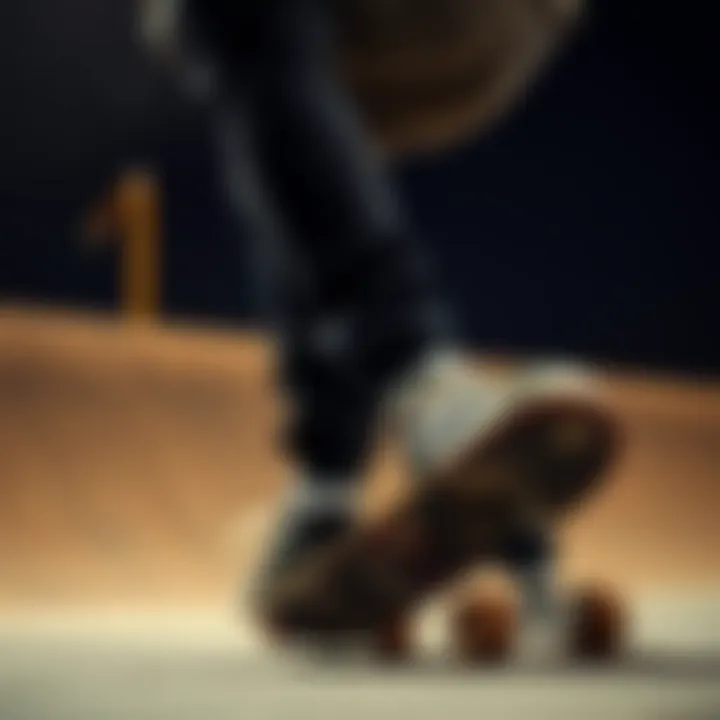 A skateboarder wearing platform vans while performing a trick