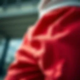 A close-up view of red sweat shorts showcasing fabric texture and design
