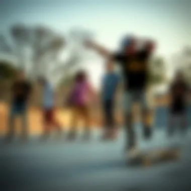 Community Vibes at the Skate Park A group of skateboarders enjoying their time at a skate park with RipNDip slides.