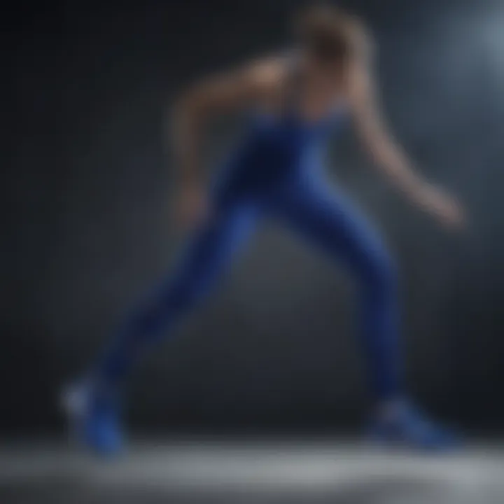 Athlete performing dynamic movement in royal blue Adidas tights