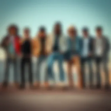 Group of skateboarders showcasing different outfits featuring RSQ slim straight jeans