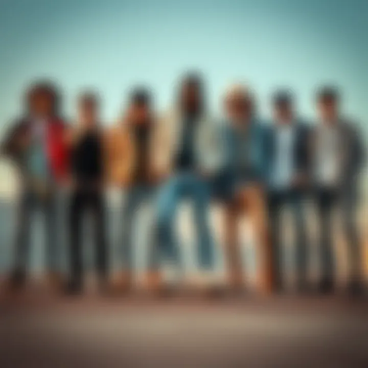 Group of skateboarders showcasing different outfits featuring RSQ slim straight jeans