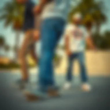 Comparison of RSQ slim straight jeans with other styles in the skateboarding context