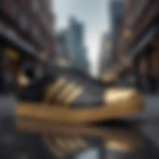 Close-up of Adidas Black Gold shoes showcasing design features