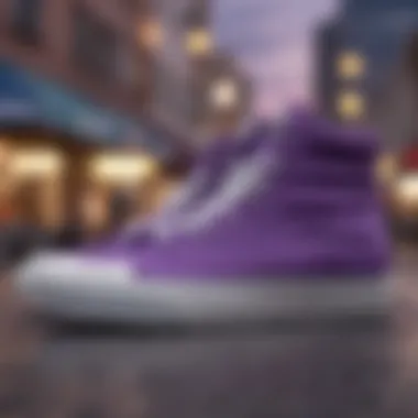 A close-up view of purple Vans hi tops showcasing their unique design features.