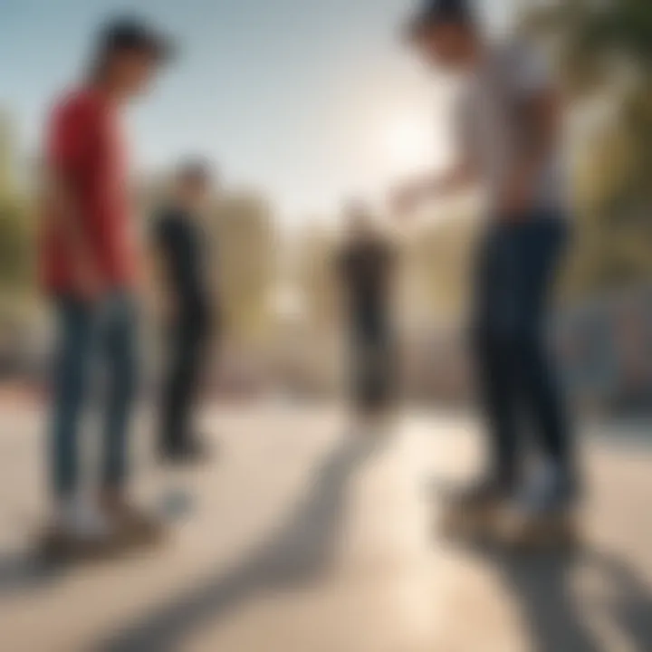 Skaters engaging in discussion at a skate park