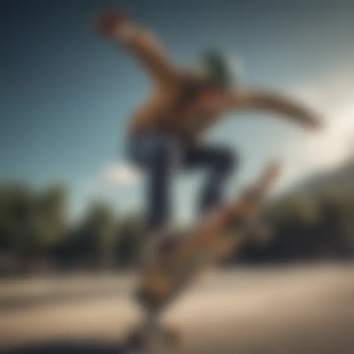 A dynamic action shot of a skater performing tricks on a Spitfire skateboard